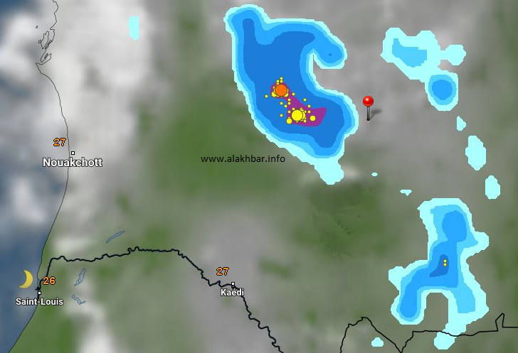 خارطة توقع توزع الامطار بداية فجر الأربعاء 19 سبتمبر 2018، الإشارة عند تجكجة
