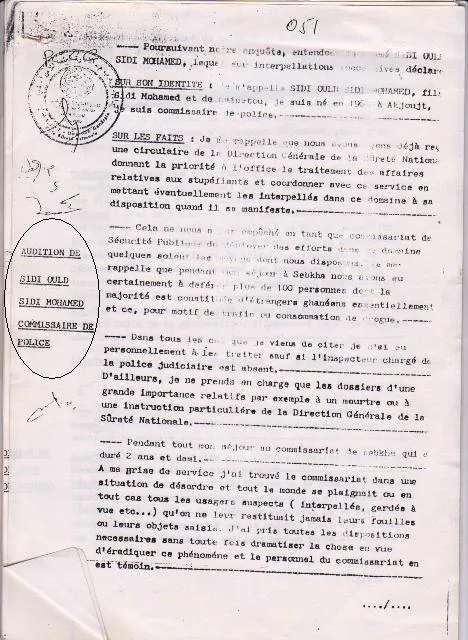 محضر التحقيق مع المفوض سيدي ولد سيدي محمد مدير الأمن السياسي حاليا