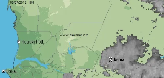 خارطة توزع السحب عند الساعة السادسة من مساء الأحد 05/07/2015