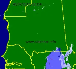 تظهر هذه الخريطة توزع الأمطار اليوم عند الساعة الواحدة والربع ـ (الأ?