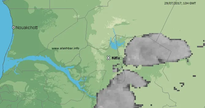 خارطة توزع الأمطار زوال اليوم 27 يوليو 2017  عند الساعة الواحدة(الأخبار)