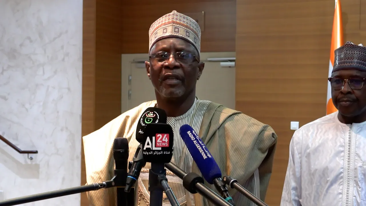 وزير خارجية النيجر بكاري ياوو سانغاري خلال تصريحه عقب اللقاء مع نظير