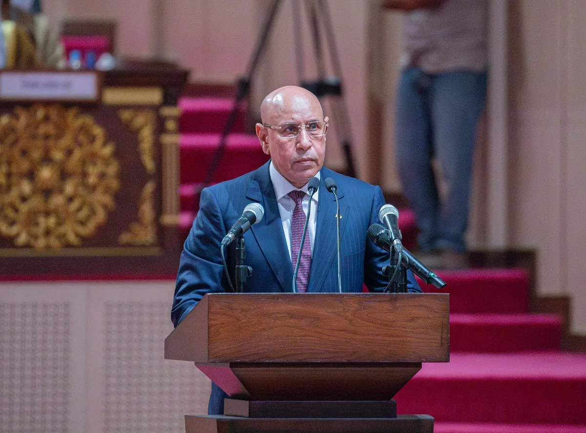 الرئيس محمد ولد الغزواني خلال خطابه اليوم في حفل التنصيب